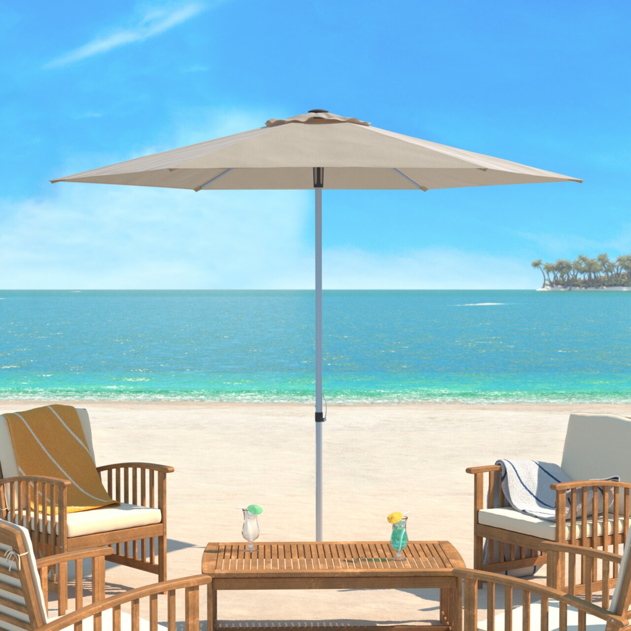 Safavieh Outdoor Collection Hurst 9-Foot Easy Glide Market Umbrella Beige